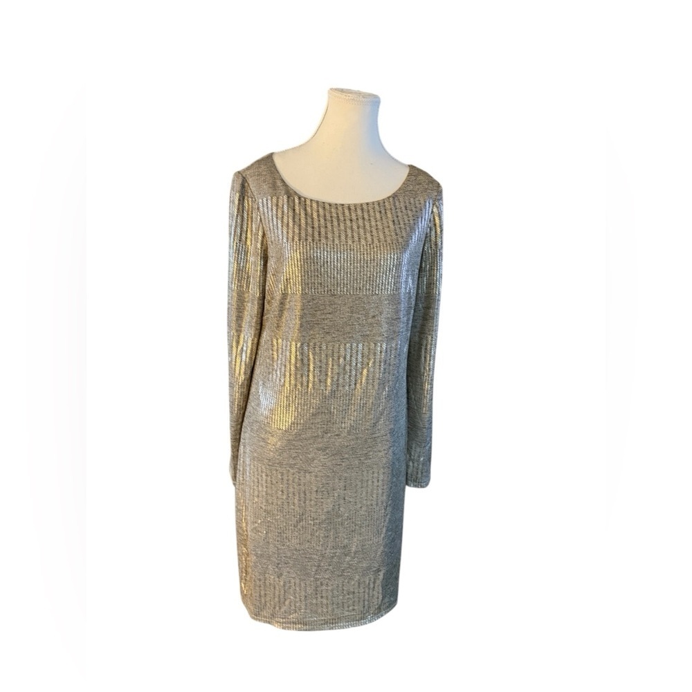JESSICA HOWARD Gold Metallic Long Sleeve Dress Size 14